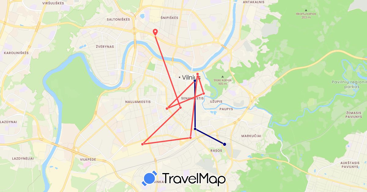 TravelMap itinerary: driving, hiking in Lithuania (Europe)